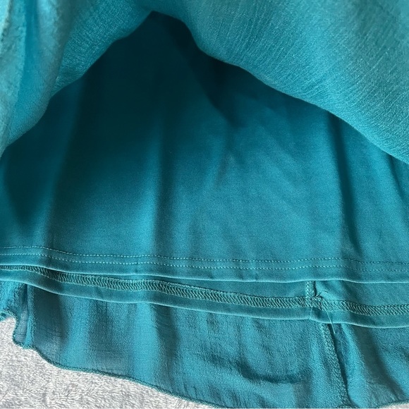 Women’s Embroidered Boho Mini Dress Teal Long Puff Sleeve - Picture 10 of 13